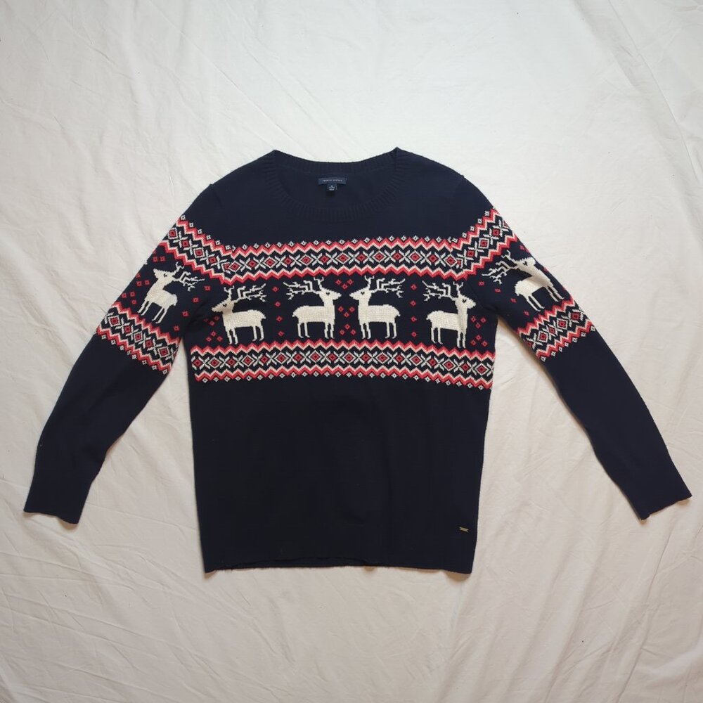 Tommy Hilfiger Women's XL Sweater-Navy Blue, Red and White